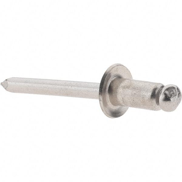 Value Collection - Size 84 Dome Head Stainless Steel Open End Blind Rivet - Stainless Steel Mandrel, 0.062" to 1/4" Grip, 1/2" Head Diam, 0.257" to 0.261" Hole Diam, 1/2" Length Under Head, 1/4" Body Diam - Exact Tool & Supply