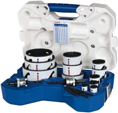 Lenox - 17 Piece, 3/4" to 4-1/2" Saw Diam, Plumber's Hole Saw Kit - Bi-Metal, Pilot Drill Model No. (1) 56PD, (2) 4321, Includes 12 Hole Saws - Exact Tool & Supply