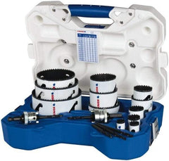 Lenox - 17 Piece, 3/4" to 4-3/4" Saw Diam, Electrician's Hole Saw Kit - Bi-Metal, Pilot Drill Model No. (1) 56PD, (2) 4321, Includes 12 Hole Saws - Exact Tool & Supply