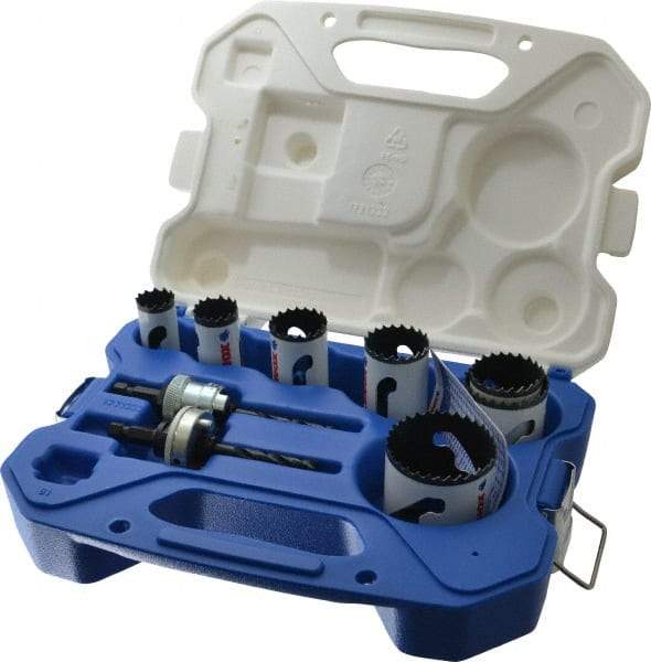Lenox - 9 Piece, 7/8" to 2-1/8" Saw Diam, Contractor's Hole Saw Kit - Bi-Metal, Includes 7 Hole Saws - Exact Tool & Supply