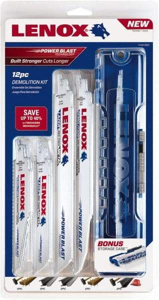 Lenox - 11 Piece, 6" to 9" Long x 0.042" to 0.062" Thick, Bi-Metal Reciprocating Saw Blade Set - Tapered Profile, 6 to 14 Teeth per Inch - Exact Tool & Supply