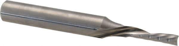 Accupro - 1/8" Cutting Diam x 1/2" Length of Cut, 1 Flute, Downcut Spiral Router Bit - Uncoated, Left Hand Cut, Solid Carbide, 2" OAL x 1/4" Shank Diam, Single Edge, 21° Helix Angle - Exact Tool & Supply