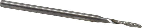 Accupro - 2mm Cutting Diam x 12mm Length of Cut, 1 Flute, Upcut Spiral Router Bit - Uncoated, Right Hand Cut, Solid Carbide, 57mm OAL x 3mm Shank Diam, Single Edge, 21° Helix Angle - Exact Tool & Supply