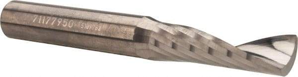 Accupro - 3/8" Cutting Diam x 1-1/8" Length of Cut, 1 Flute, Upcut Spiral Router Bit - Uncoated, Right Hand Cut, Solid Carbide, 3" OAL x 3/8" Shank Diam, Single Edge, 21° Helix Angle - Exact Tool & Supply