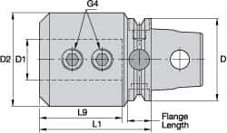 Kennametal - KM63UT Modular Connection, 1.2598" Inside Hole Diam, 3.7402" Projection, Whistle Notch Adapter - Through Coolant - Exact Tool & Supply