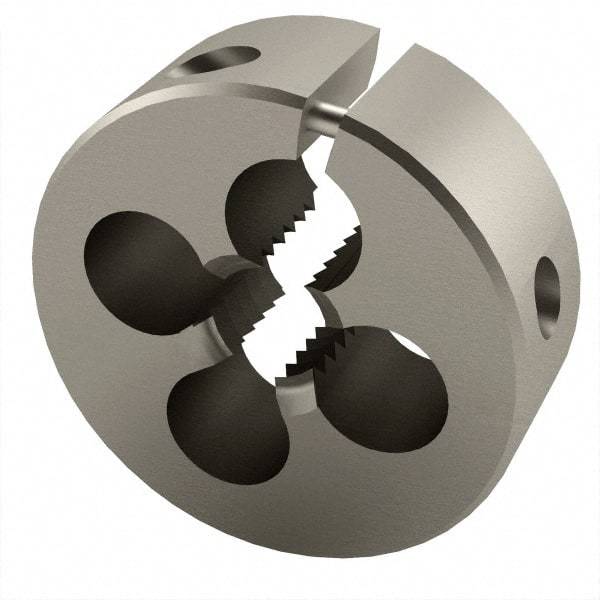 Cle-Line - M10x1.50 Metric Coarse Thread, 1" Outside Diam High Speed Steel Round Die - 3/8" Thick, Right Hand Thread, Adjustable - Exact Tool & Supply