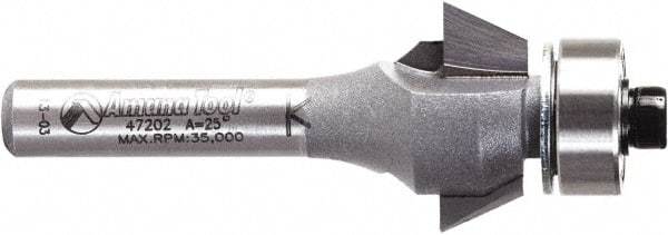 Amana Tool - 3/4" Cut Diam, 9/32" Length of Cut, 2 Flute Chamfer Edge Profile Router Bit - Carbide-Tipped, 1/4" Shank Diam, 2-3/32" OAL, Uncoated - Exact Tool & Supply