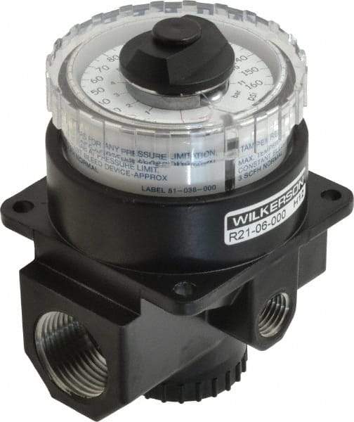 Wilkerson - 3/4 NPT Port, 220 CFM, Zinc Dial Air Regulator - 5 to 160 psi Range, 300 Max psi Supply Pressure, 1/4" Gauge Port Thread, 3.2" Wide x 4.19" High - Exact Tool & Supply