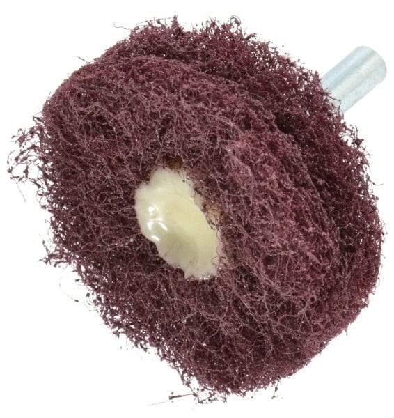 Merit Abrasives - 2" Diam, Medium Mounted Scrubber Buffing Wheel - 2 Ply, Medium Grade, 1/4" Shank Diam, 12,000 RPM - Exact Tool & Supply