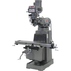 Jet - 10" Table Width x 50" Table Length, Variable Speed Pulley Control, 3 Phase Knee Milling Machine - R8 Spindle Taper, 3 hp - Exact Tool & Supply