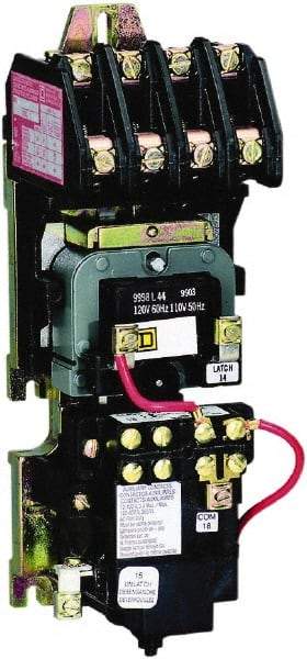 Square D - No Enclosure, 4 Pole, Mechanically Held Lighting Contactor - 20 A (Tungsten), 30 A (Fluorescent), 220 VAC at 50 Hz, 240 VAC at 60 Hz, 4NO Contact Configuration - Exact Tool & Supply