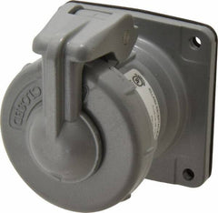 Hubbell Killark - 1 Phase, 250 VDC, 600 VAC, 30 Amp, 3/4 Inch Hub, 3 Pin Configuration, Self Grounding Pin and Sleeve Receptacle - 4 Poles, Yellow - Exact Tool & Supply