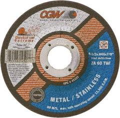 Camel Grinding Wheels - 60 Grit, 6" Wheel Diam, 7/8" Arbor Hole, Type 27 Depressed Center Wheel - Medium Grade, Zirconia Alumina, Resinoid Bond, T Hardness, 10,200 Max RPM - Exact Tool & Supply