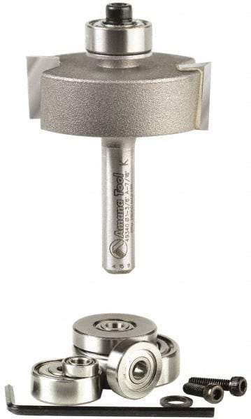 Amana Tool - 1-3/8" Cut Diam, 1/2" Length of Cut, 2 Flute Profiling Edge Profile Router Bit - Carbide-Tipped, 1/4" Shank Diam, 2" OAL, Uncoated - Exact Tool & Supply