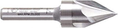 Amana Tool - 9/16" Cut Diam, 1/2" Length of Cut, 3 Flute V-Groove Edge Profile Router Bit - Solid Carbide, 1/4" Shank Diam, 2-1/4" OAL, Uncoated - Exact Tool & Supply