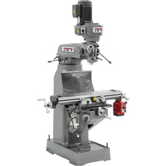 Jet - 9" Table Width x 42" Table Length, Step Pulley Control, 3 Phase Knee Milling Machine - R8 Spindle Taper, 2 hp - Exact Tool & Supply