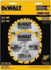 DeWALT - 5-3/8" Diam, 0.3937" Arbor Hole Diam, 16 & 30 Tooth Wet & Dry Cut Saw Blade - Tungsten Carbide-Tipped, Fast Cutting Action, Diamond Arbor - Exact Tool & Supply