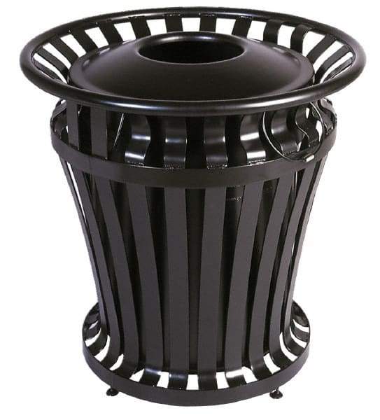 Rubbermaid - Black Round Trash Can - Steel, 32" High - Exact Tool & Supply