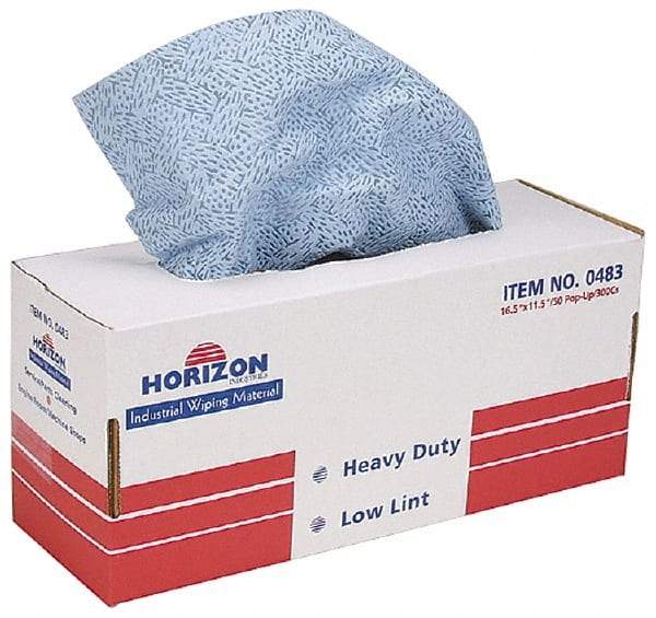 Ability One - Flat Fold Shop Towel/Industrial Wipes - 16-1/2" x 11-1/2" Sheet Size, Blue - Exact Tool & Supply