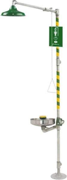 Haws - 1-1/4" Inlet, 20 GPM shower Flow, Drench shower, Eye & Face Wash Station - Bowl, Triangular Pull Rod & Push Flag Activated, Galvanized Steel Pipe, Plastic Shower Head, 3.7 GPM Bowl Flow, Inline Strainer, Barrier Free, Top or Mid Supply - Exact Tool & Supply