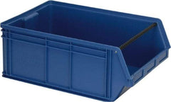 Quantum Storage - 80 Lb. Load Capacity, 19-3/4" Deep, Blue Polyethylene Hopper Stacking Bin - 5-7/8" High x 12-3/8" Wide x 19-3/4" Long - Exact Tool & Supply
