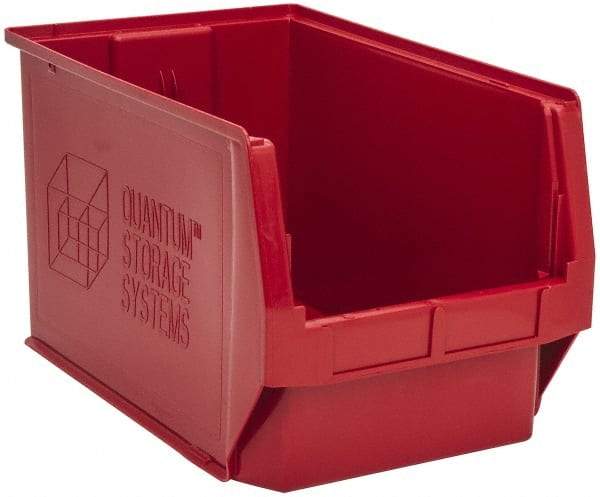 Quantum Storage - 100 Lb. Load Capacity, 19-3/4" Deep, Red Polyethylene Hopper Stacking Bin - 11-7/8" High x 12-3/8" Wide x 19-3/4" Long - Exact Tool & Supply