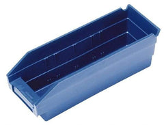 Quantum Storage - 50 Lb. Load Capacity, 17-7/8" Deep, Blue Polypropylene Hopper Shelf Bin - 4" High x 4-1/8" Wide x 17-7/8" Long - Exact Tool & Supply