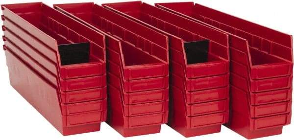 Quantum Storage - 50 Lb. Load Capacity, 17-7/8" Deep, Red Polypropylene Hopper Shelf Bin - 4" High x 4-1/8" Wide x 17-7/8" Long - Exact Tool & Supply