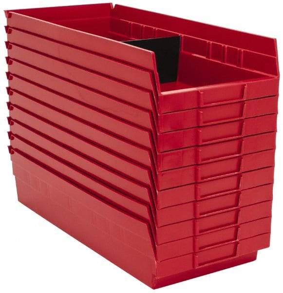 Quantum Storage - 50 Lb. Load Capacity, 17-7/8" Deep, Red Polypropylene Hopper Shelf Bin - 4" High x 8-3/8" Wide x 17-7/8" Long - Exact Tool & Supply