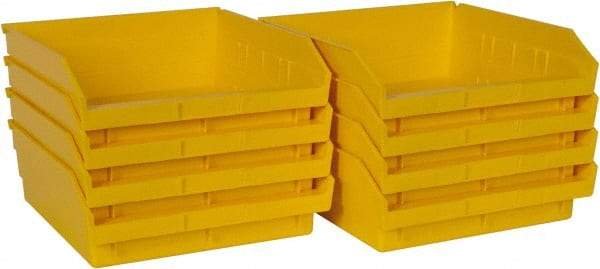 Quantum Storage - 50 Lb. Load Capacity, 11-5/8" Deep, Yellow Polypropylene Hopper Shelf Bin - 4" High x 11-1/8" Wide x 11-5/8" Long - Exact Tool & Supply