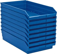 Quantum Storage - 50 Lb. Load Capacity, 17-7/8" Deep, Blue Polypropylene Hopper Shelf Bin - 4" High x 11-1/8" Wide x 17-7/8" Long - Exact Tool & Supply