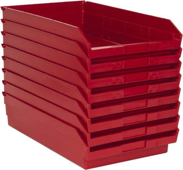 Quantum Storage - 50 Lb. Load Capacity, 17-7/8" Deep, Red Polypropylene Hopper Shelf Bin - 4" High x 11-1/8" Wide x 17-7/8" Long - Exact Tool & Supply