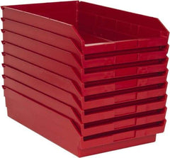Quantum Storage - 50 Lb. Load Capacity, 17-7/8" Deep, Red Polypropylene Hopper Shelf Bin - 4" High x 11-1/8" Wide x 17-7/8" Long - Exact Tool & Supply