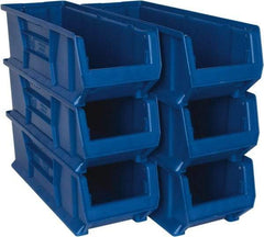 Quantum Storage - 100 Lb. Load Capacity, 23-7/8" Deep, Blue Polypropylene Hopper Stacking Bin - 7" High x 8-1/4" Wide x 23-7/8" Long - Exact Tool & Supply