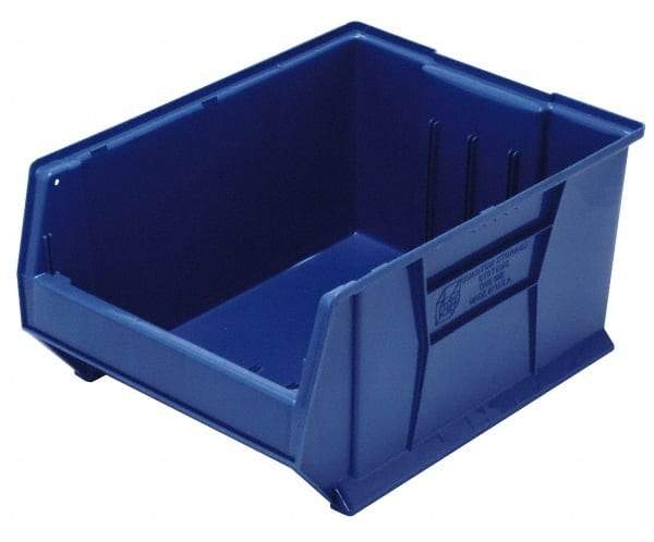 Quantum Storage - 100 Lb. Load Capacity, 23-7/8" Deep, Blue Polypropylene Hopper Stacking Bin - 12" High x 18-1/4" Wide x 23-7/8" Long - Exact Tool & Supply