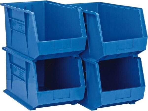 Quantum Storage - 75 Lb. Load Capacity, 18" Deep, Blue Polypropylene Hopper Stacking Bin - 10" High x 11" Wide x 18" Long - Exact Tool & Supply
