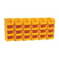 Quantum Storage - 10 Lb. Load Capacity, 5-3/8" Deep, Yellow Polypropylene Hopper Stacking Bin - 3" High x 4-1/8" Wide x 5-3/8" Long - Exact Tool & Supply