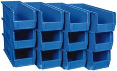 Quantum Storage - 50 Lb. Load Capacity, 14-3/4" Deep, Blue Polypropylene Hopper Stacking Bin - 5" High x 5-1/2" Wide x 14-3/4" Long - Exact Tool & Supply