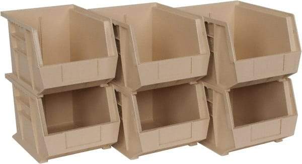 Quantum Storage - 50 Lb. Load Capacity, 10-3/4" Deep, Ivory Polypropylene Hopper Stacking Bin - 7" High x 8-1/4" Wide x 10-3/4" Long - Exact Tool & Supply