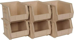 Quantum Storage - 50 Lb. Load Capacity, 10-3/4" Deep, Ivory Polypropylene Hopper Stacking Bin - 7" High x 8-1/4" Wide x 10-3/4" Long - Exact Tool & Supply