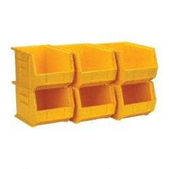 Quantum Storage - 50 Lb. Load Capacity, 10-3/4" Deep, Yellow Polypropylene Hopper Stacking Bin - 7" High x 8-1/4" Wide x 10-3/4" Long - Exact Tool & Supply