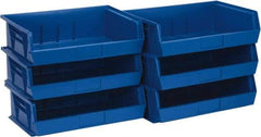 Quantum Storage - 60 Lb. Load Capacity, 10-7/8" Deep, Blue Polypropylene Hopper Stacking Bin - 5" High x 16-1/2" Wide x 10-7/8" Long - Exact Tool & Supply