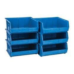 Quantum Storage - 75 Lb. Load Capacity, 14-3/4" Deep, Blue Polypropylene Hopper Stacking Bin - 7" High x 16-1/2" Wide x 14-3/4" Long - Exact Tool & Supply