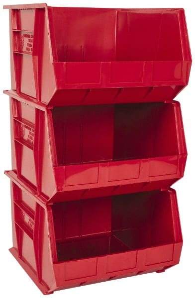 Quantum Storage - 75 Lb. Load Capacity, 18" Deep, Red Polypropylene Hopper Stacking Bin - 11" High x 16-1/2" Wide x 18" Long - Exact Tool & Supply
