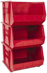 Quantum Storage - 75 Lb. Load Capacity, 18" Deep, Red Polypropylene Hopper Stacking Bin - 11" High x 16-1/2" Wide x 18" Long - Exact Tool & Supply