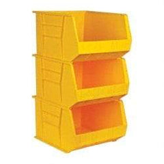 Quantum Storage - 75 Lb. Load Capacity, 18" Deep, Yellow Polypropylene Hopper Stacking Bin - 11" High x 16-1/2" Wide x 18" Long - Exact Tool & Supply