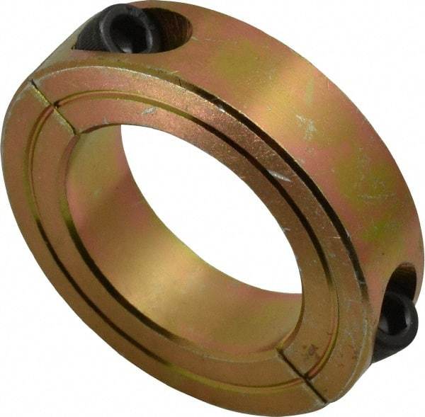 Climax Metal Products - 1-7/16" Bore, Steel, Two Piece Clamping Shaft Collar - 2-1/4" Outside Diam, 9/16" Wide - Exact Tool & Supply