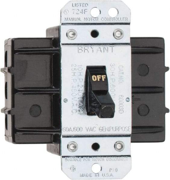 Hubbell Wiring Device-Kellems - 3 Poles, 60 Amp, Open Toggle Manual Motor Starter - 30 hp, CSA Certified & UL Listed - Exact Tool & Supply