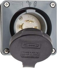 Hubbell Wiring Device-Kellems - 600 VAC, 30 Amp, L17-30P NEMA, Self Grounding Inlet - 3 Poles, 4 Wire, Male End, Gray - Exact Tool & Supply