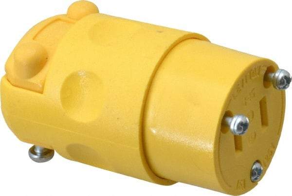 Leviton - 125 VAC, 15 Amp, 1-15R NEMA, Straight, Ungrounded, Commercial Grade Connector - 2 Pole, 2 Wire, 1 Phase, PVC, Yellow - Exact Tool & Supply